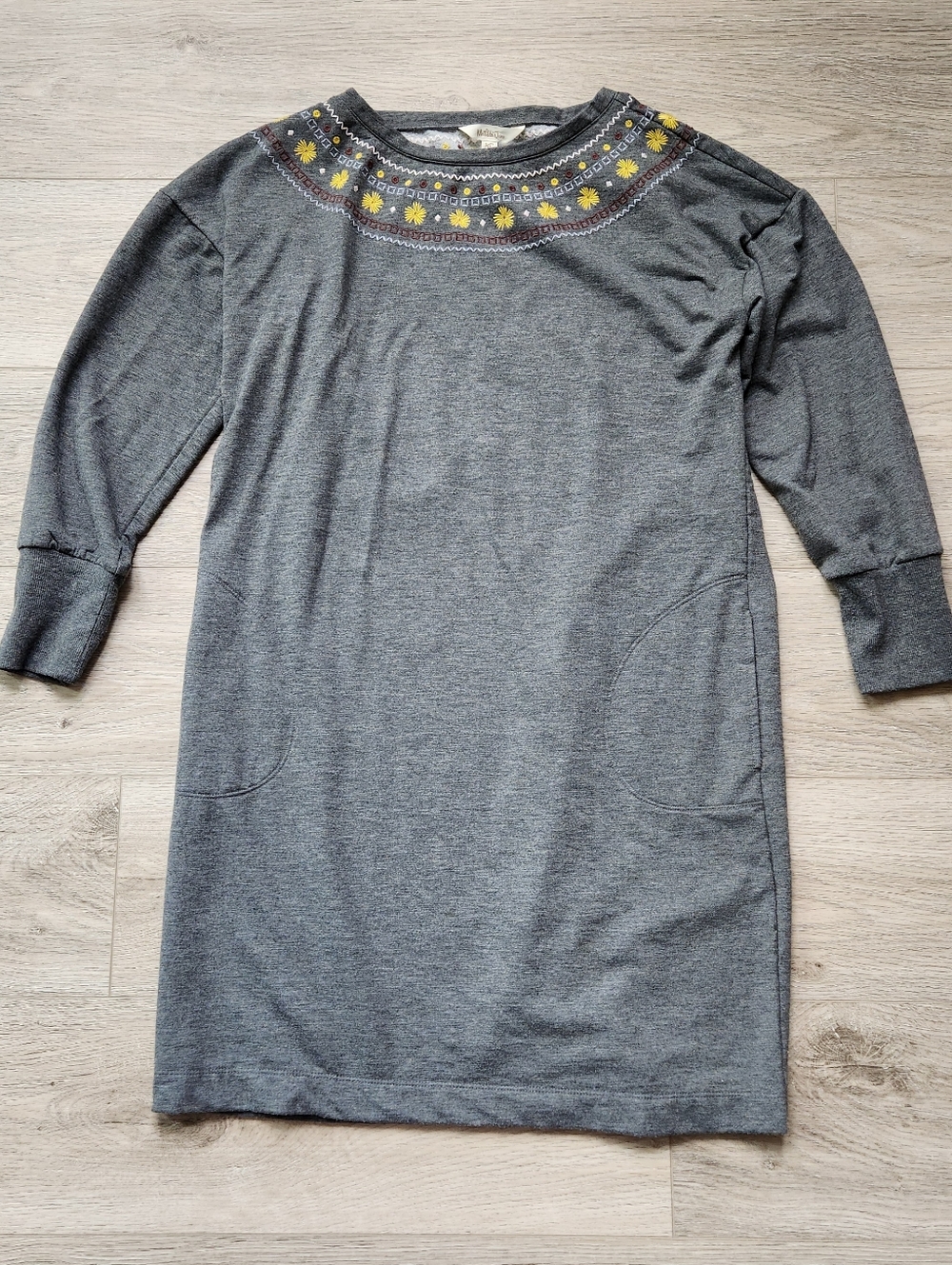 Matilda Jane Just Imagine Cozy Sweater Dress Gray Embroidered Womens Medium